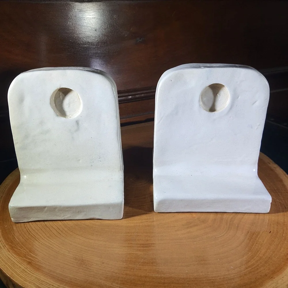 Vintage 1995 Natalie Surving Art Pottery Bookends Towel Rack Frog & Butterfly